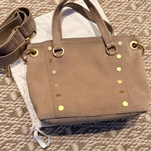 Hammitt Daniel Medium Taupe Suede Shoulder Bag with Gold Details